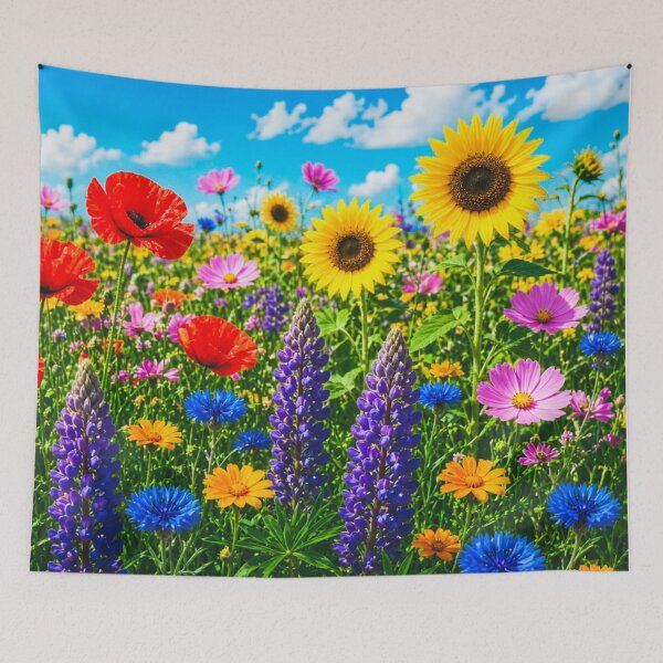 Item preview, Bright Summer Flower Field with Sunflowers Poppies and Lupines designed and sold by Nexus Space.