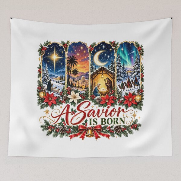 Item preview, A Savior Is Born Christmas Nativity, Cute Bow and Baby Jesus in the Manger, Christian Christmas Faith, Religious Holiday Celebration designed and sold by Cchotlan.