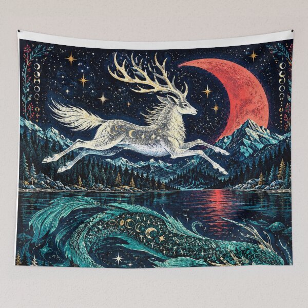 Item preview, Celestial Stag and Enchanted Moonlit Forest designed and sold by AbstractAuraArt.