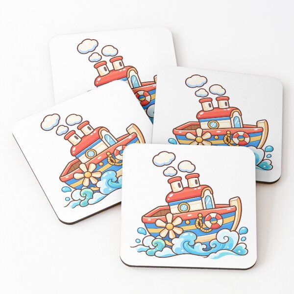 Item preview, Cute Kawaii Tugboat Cartoon | Colorful Little Boat Ocean Adventure designed and sold by mumeaw.
