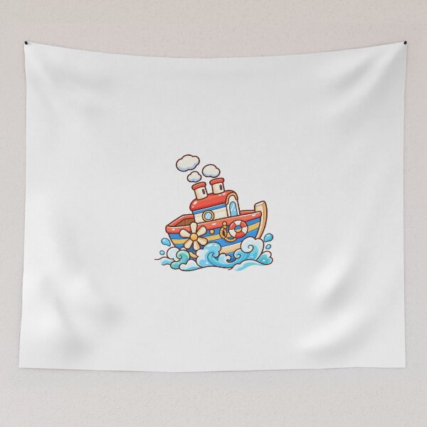 Item preview, Cute Kawaii Tugboat Cartoon | Colorful Little Boat Ocean Adventure designed and sold by mumeaw.