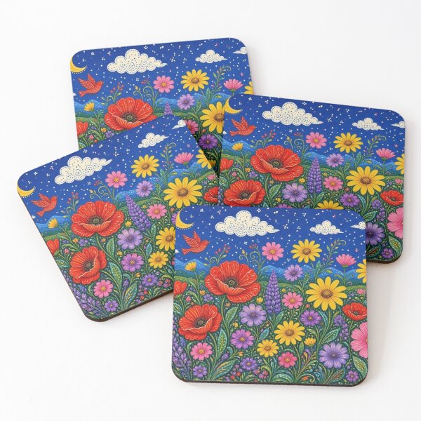 Item preview, Dewy Cosmos and Cornflower Close-Up Colorful Botanical Print designed and sold by Nexus Space.