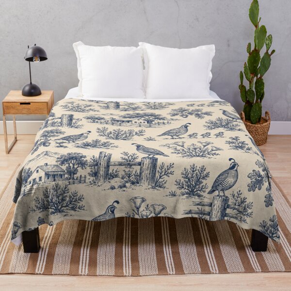 Item preview, California Quail Toile Pattern | Blue Toile de Jouy with Quail Families, Poppies and Oak Trees designed and sold by StickyGuys.