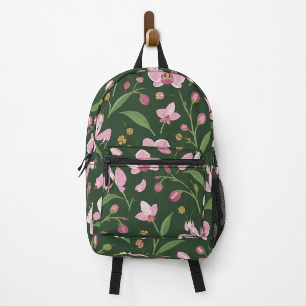 Item preview, Orchid Mantis Pattern | Pink Orchids and Flower Mantis Insects on Dark Green designed and sold by StickyGuys.