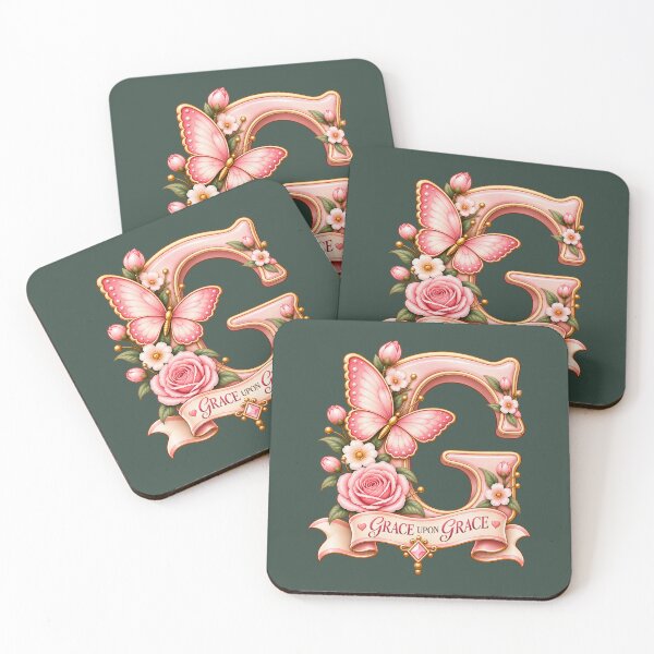 Item preview, Grace Upon Grace Letter G – Vintage Pink Butterfly Floral Christian Monogram designed and sold by HO•Designs.