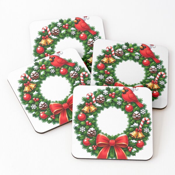 Item preview, Cute Kawaii Christmas Wreath Cardinal designed and sold by porchswings.