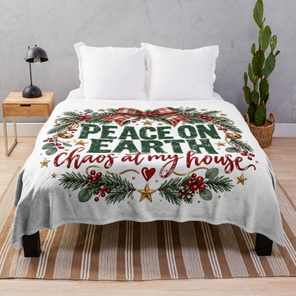 Item preview, Peace on Earth But Chaos in This House, Funny Sarcastic Christmas Quote, Retro Distressed Holiday Humor, Cozy Bookish Xmas Aesthetic designed and sold by Cchotlan.