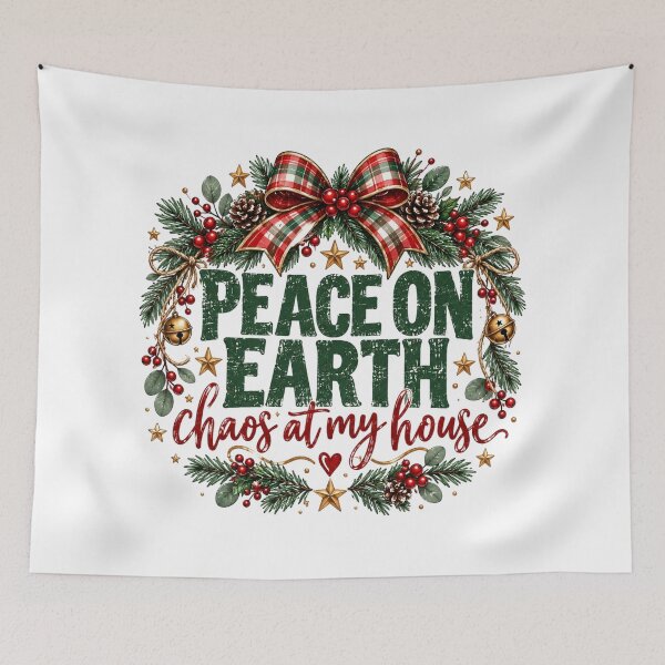 Item preview, Peace on Earth But Chaos in This House, Funny Sarcastic Christmas Quote, Retro Distressed Holiday Humor, Cozy Bookish Xmas Aesthetic designed and sold by Cchotlan.