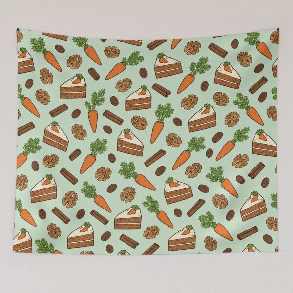 Item preview, Carrot Cake Retro Food Pattern | Cream Cheese Frosted Cake Slices, Carrots, Walnuts and Cinnamon designed and sold by StickyGuys.
