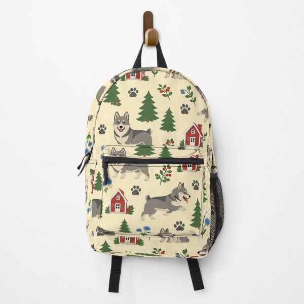 Item preview, Swedish Vallhund Dog Pattern | Herding Dogs with Red Cottages, Fir Trees and Wildflowers designed and sold by StickyGuys.