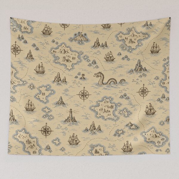 Item preview, Nautical Chart Pattern | Vintage Sea Map with Compass Roses and Sailing Ships designed and sold by StickyGuys.