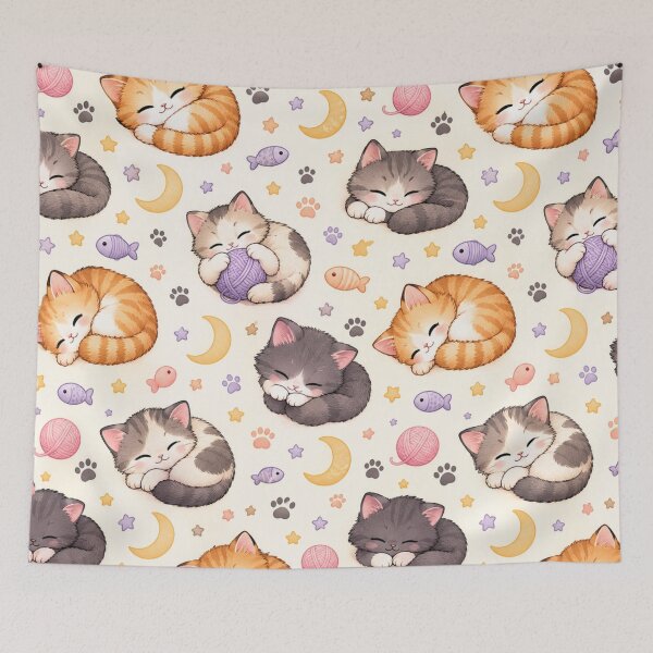 Item preview, Kawaii Sleeping Kittens Yarn Balls Pastel Seamless Pattern designed and sold by Shivora Studio.