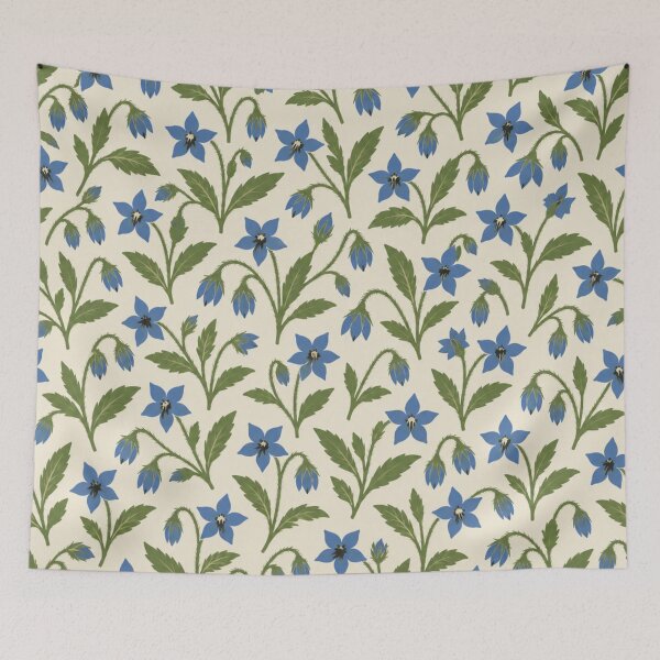 Item preview, Borage Pattern | Star-Shaped Blue Flowers Botanical Scatter on Cream designed and sold by StickyGuys.