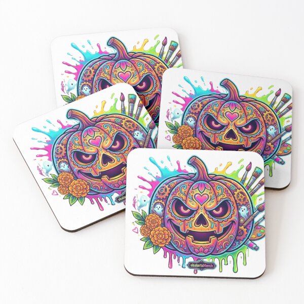 Item preview, Artist Sugar Skull Pumpkin - Colorful Neon Painter Jack O Lantern designed and sold by obalartsMerch.