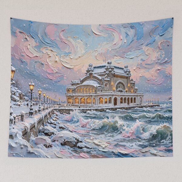 Item preview, Cozy Christmas Casino Constanta | Winter Wonderland Impasto Art designed and sold by doinitzart.