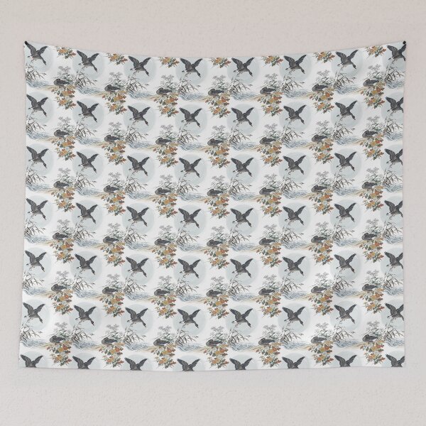 Item preview, Vintage Japanese Wild Geese and Autumn Chrysanthemums designed and sold by ArtfulAlchemy1.