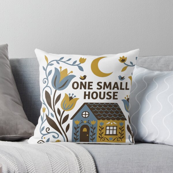 Item preview, Folk Art Cottage Surrounded by Tulips, Birds, and Crescent Moon Illustration designed and sold by SHOP-Corner.