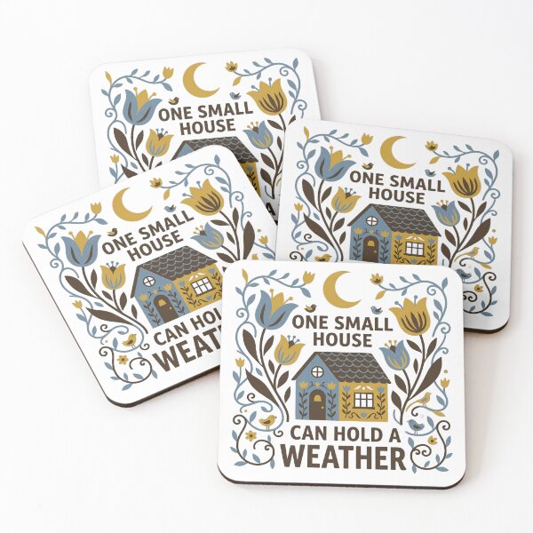 Item preview, Folk Art Cottage Surrounded by Tulips, Birds, and Crescent Moon Illustration designed and sold by SHOP-Corner.