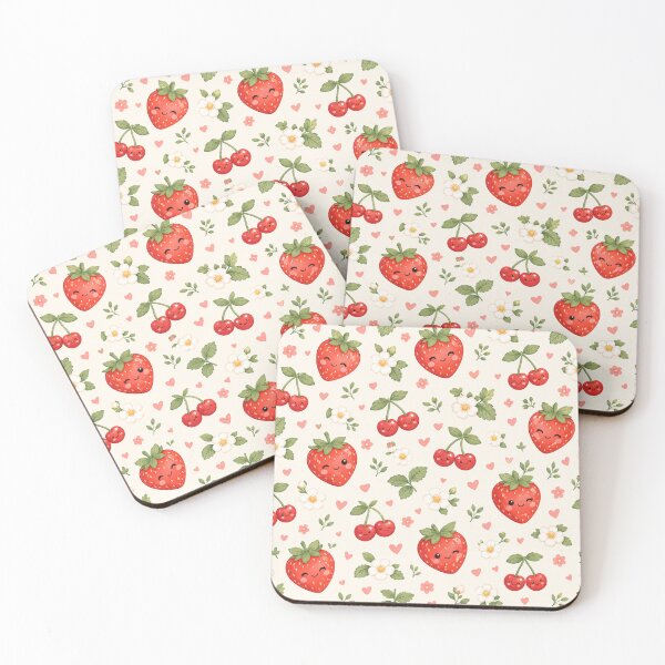 Item preview, Kawaii Strawberry Cherries Cute Sweet Fruit Seamless Pattern designed and sold by Shivora Studio.