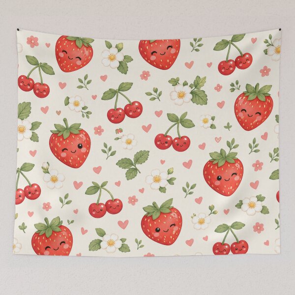 Item preview, Kawaii Strawberry Cherries Cute Sweet Fruit Seamless Pattern designed and sold by Shivora Studio.