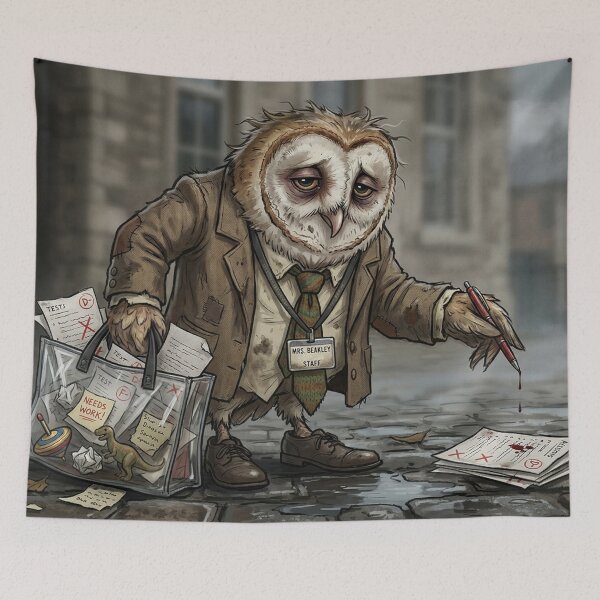 Item preview, Funny Exhausted Owl Teacher Grading Papers High School Art designed and sold by Englandbear.
