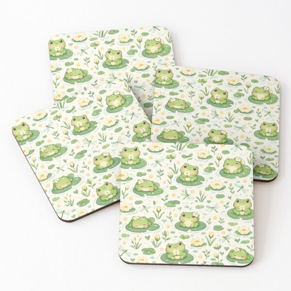 Item preview, Cute Kawaii Frog Lily Pad Water Lily Seamless Pattern designed and sold by Shivora Studio.
