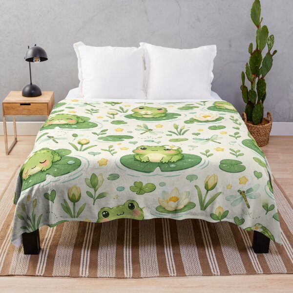 Item preview, Cute Kawaii Frog Lily Pad Water Lily Seamless Pattern designed and sold by Shivora Studio.