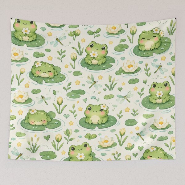 Item preview, Cute Kawaii Frog Lily Pad Water Lily Seamless Pattern designed and sold by Shivora Studio.