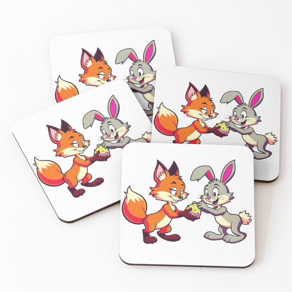 Item preview, Scribe Retro Fox and Bunny with Easter Egg - 80s Cartoon designed and sold by FlashbackToons.