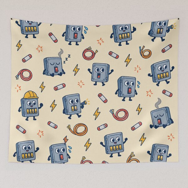 Item preview, Fuse Box Funny Pattern | Cute Breaker Panels Flipping Switches, Sparking and Wearing Hard Hats designed and sold by DebugLab.