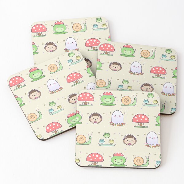 Item preview, Cottagecore Kawaii Frog Mushroom Snail Hedgehog Pattern designed and sold by Coco Zone .