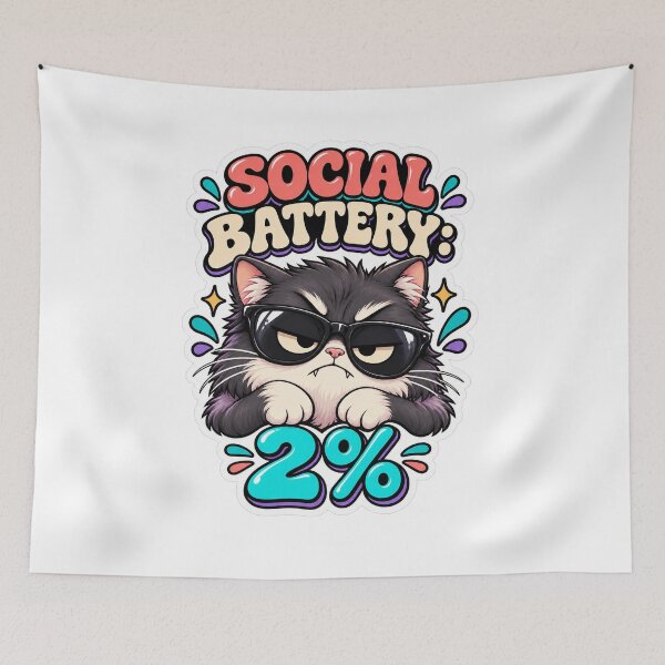 Item preview, Social Battery 2% Grumpy Cat Sticker – Funny Introvert Cat with Sunglasses designed and sold by Prime Pixel USA.