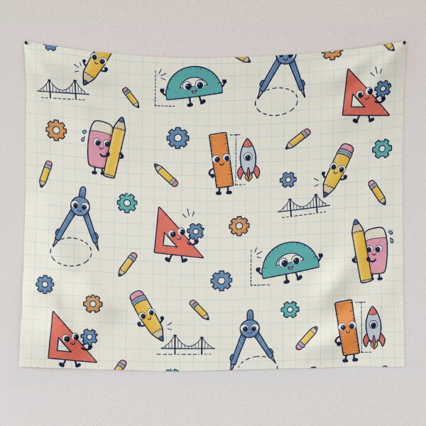 Item preview, Graph Paper Engineer Pattern | Cute Pencils, Compasses and Protractors Sketching Bridges and Rockets designed and sold by DebugLab.