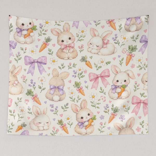 Item preview, Cute Bunny Rabbit Carrots Lavender Bows Easter Seamless Pattern designed and sold by Shivora Studio.