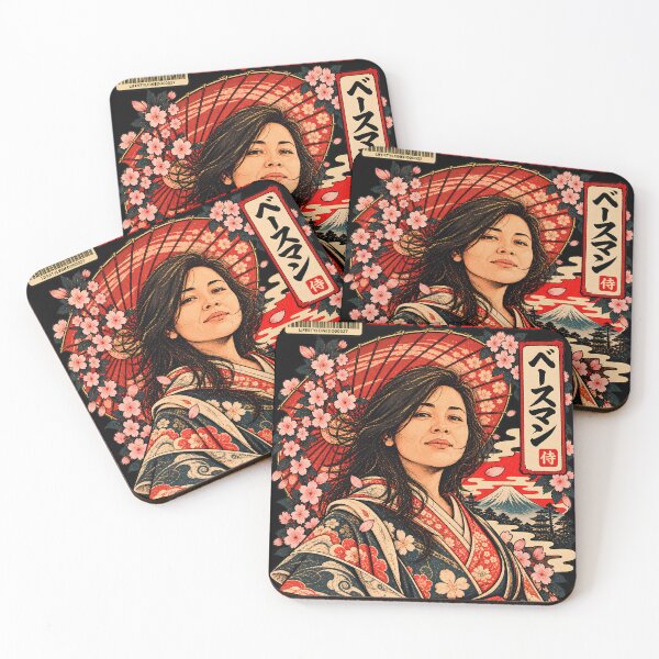 Item preview, Woman Red Parasol Kimono Mount Fuji Cherry Blossom Samurai Portrait Graphic Novel Art designed and sold by BRTHRCNK01.