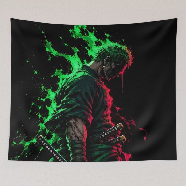 Item preview, Zoro | Neon Shadow Samurai Green and Crimson Sword Warrior Art designed and sold by Dyan4.