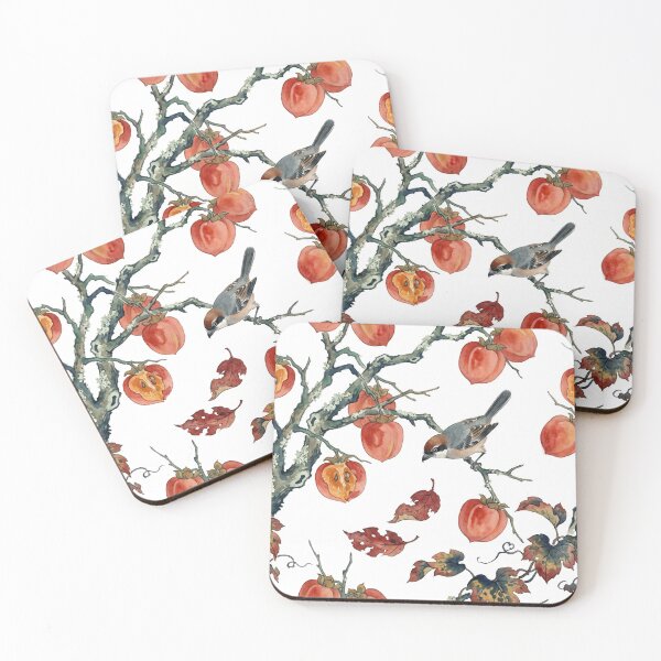 Item preview, Vintage Japanese Persimmon Tree and Songbird Pattern designed and sold by ArtfulAlchemy1.