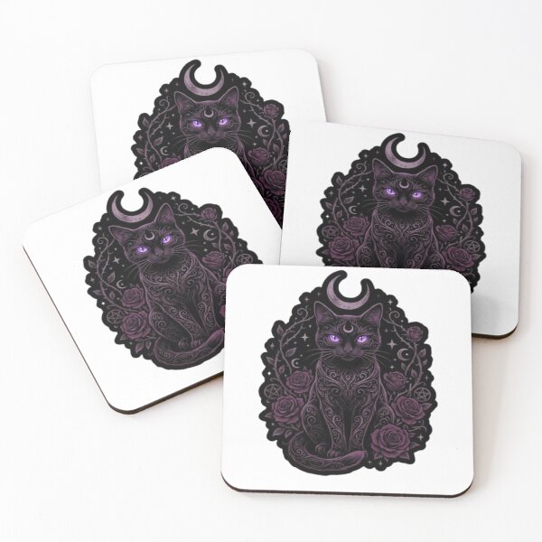 Item preview, Gothic Moon Cat with Purple Roses – Dark Witchcore Sticker designed and sold by JanjjaSoulInk.