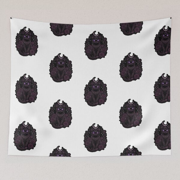 Item preview, Gothic Moon Cat with Purple Roses – Dark Witchcore Sticker designed and sold by JanjjaSoulInk.