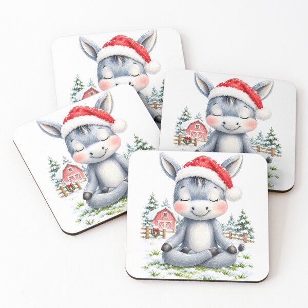 Item preview, Christmas Yoga Donkey – Peaceful Lotus Pose with Santa Hat designed and sold by YogiAnimalArt.