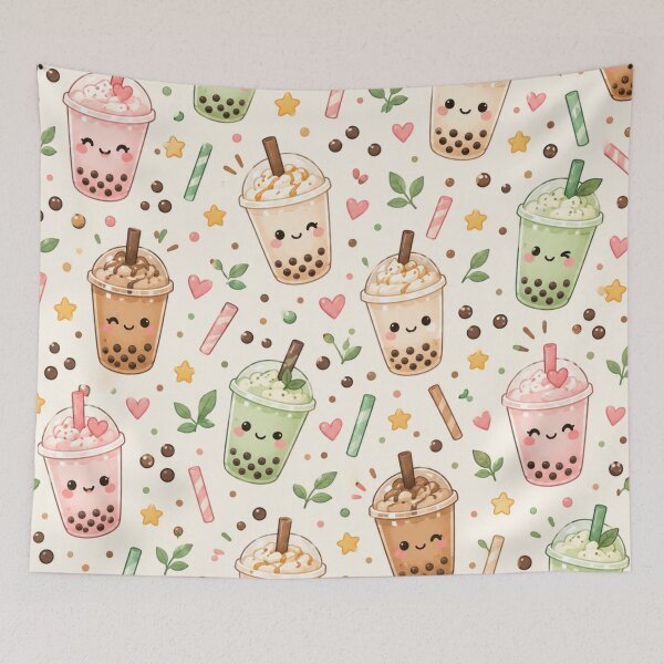 Item preview, Kawaii Boba Bubble Tea Drinks Milk Tea Seamless Pattern designed and sold by Shivora Studio.