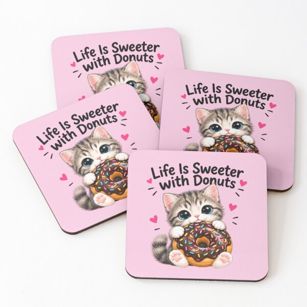 Item preview, Life Is Sweeter with Donuts Kawaii Gray Kitten designed and sold by MushArtist.