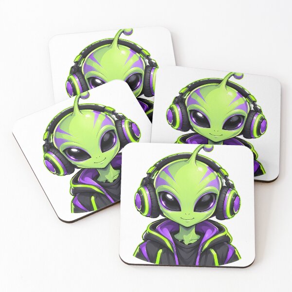 Item preview, Green Alien with Headphones Neon Music Art designed and sold by T0LD Studio.