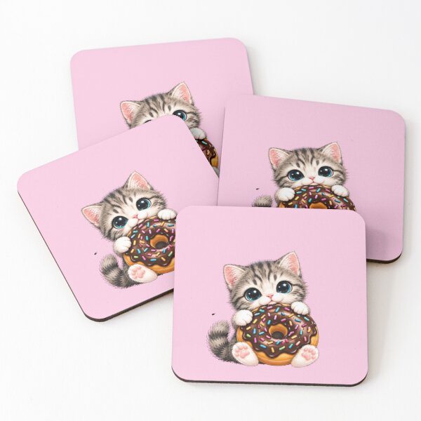 Item preview, Life Is Sweeter with Donuts Kawaii Gray Kitten designed and sold by MushArtist.