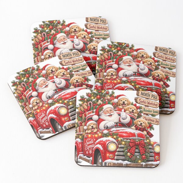 Item preview, Santa Express Christmas Truck Cute Golden Retriever Puppies designed and sold by aestheticguru.