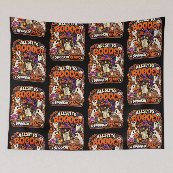 Item preview, All Set to Boooo Halloween Ghosts Black Cat Witch designed and sold by Mindworx21.