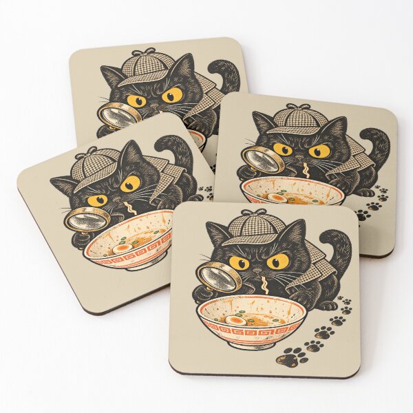 Item preview, Black Cat Detective Investigates Missing Ramen designed and sold by POD DYNASTY | Original Print On Demand T-Shirt Graphics.