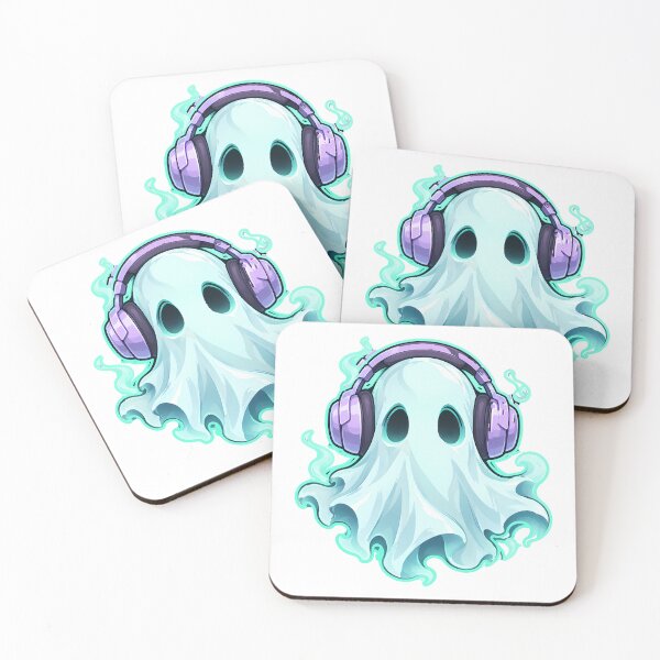 Item preview, Cute Ghost with Headphones Teal Glow Neon Music Art designed and sold by T0LD Studio.