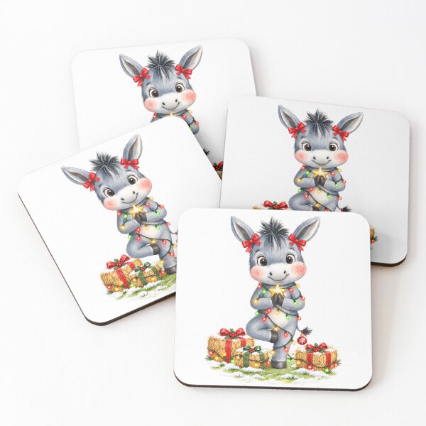 Item preview, Christmas Yoga Donkey – Tree Pose with Christmas Star and Lights designed and sold by YogiAnimalArt.