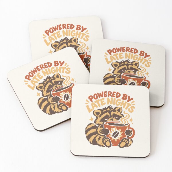 Item preview, Powered by Late Nights – Sleepy Raccoon with Coffee designed and sold by OpenFieldNotes.